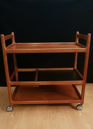 JOHANNES ANDERSEN TEAK COCKTAIL TROLLEY FOR SILKEBORG DENMARK C.  1960 ' S RARE 4