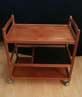 JOHANNES ANDERSEN TEAK COCKTAIL TROLLEY FOR SILKEBORG DENMARK C.  1960 ' S RARE 9