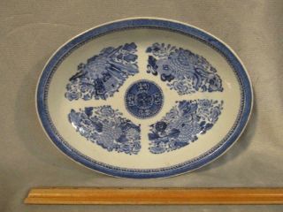Antique Chinese Export Blue Fitzhugh 10 " Oval Serving Bowl