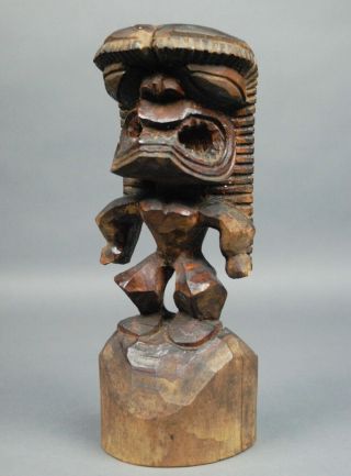 Old Hawaii Hawaiian Tiki God Figure Wood Carving Sculpture 11.  75 Inch