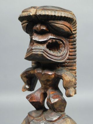 Old HAWAII HAWAIIAN TIKI God Figure Wood Carving Sculpture 11.  75 inch 2