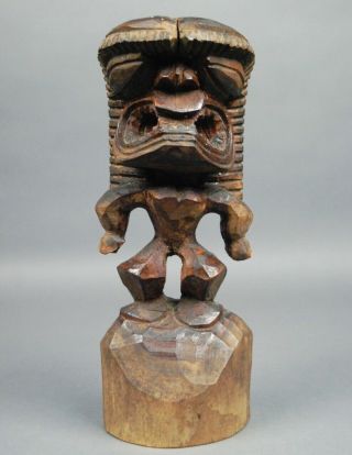 Old HAWAII HAWAIIAN TIKI God Figure Wood Carving Sculpture 11.  75 inch 3