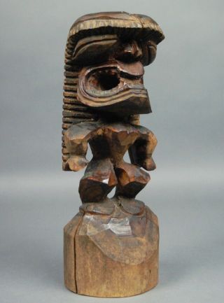 Old HAWAII HAWAIIAN TIKI God Figure Wood Carving Sculpture 11.  75 inch 4