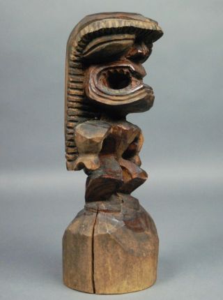 Old HAWAII HAWAIIAN TIKI God Figure Wood Carving Sculpture 11.  75 inch 5