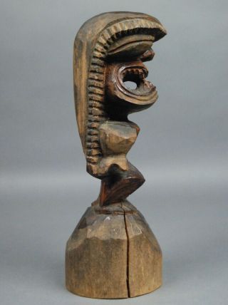 Old HAWAII HAWAIIAN TIKI God Figure Wood Carving Sculpture 11.  75 inch 6
