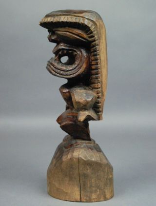 Old HAWAII HAWAIIAN TIKI God Figure Wood Carving Sculpture 11.  75 inch 8