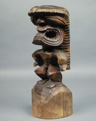 Old HAWAII HAWAIIAN TIKI God Figure Wood Carving Sculpture 11.  75 inch 9