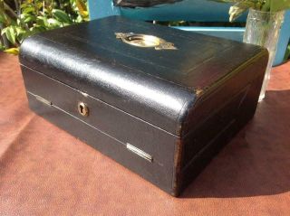 Antique Victorian Leather Campaign Writing Box With Brass Quality C1880 