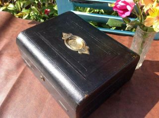 Antique Victorian Leather Campaign Writing Box With Brass Quality c1880 ' s 2