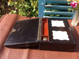 Antique Victorian Leather Campaign Writing Box With Brass Quality c1880 ' s 3