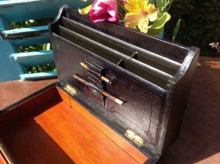 Antique Victorian Leather Campaign Writing Box With Brass Quality c1880 ' s 6