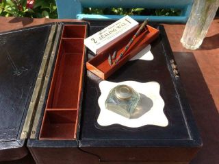 Antique Victorian Leather Campaign Writing Box With Brass Quality c1880 ' s 9