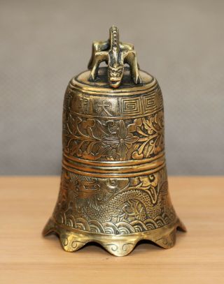 Antique Chinese bronze carved Dragon Bell,  Xuande mark,  19th Century,  QING. 3