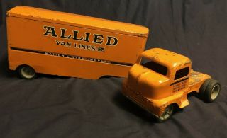 Vintage Tonka Allied Van Lines Semi Truck Cab Trailer Antique Pressed Steel Toy