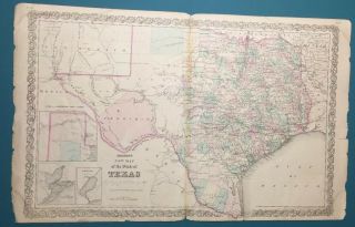 Antique 1861 Colton’s Map Of The State Of Texas