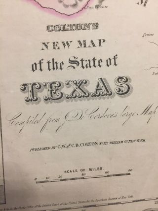 Antique 1861 Colton’s Map Of The State Of Texas 4