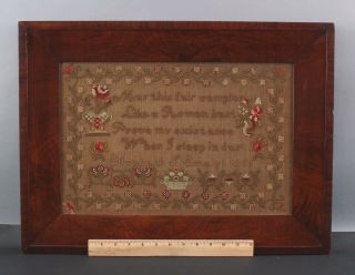 1856 Antique 19thc American Folk Art,  Elizabeth Emeigh Embroidery Sampler