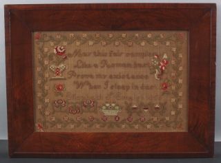 1856 Antique 19thC American Folk Art,  Elizabeth Emeigh Embroidery Sampler 2