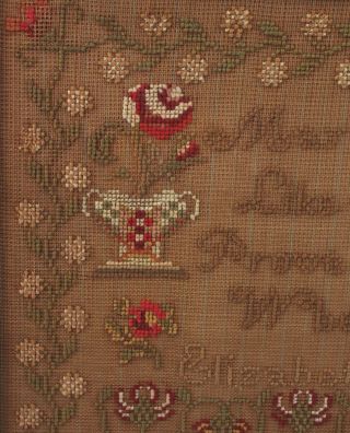 1856 Antique 19thC American Folk Art,  Elizabeth Emeigh Embroidery Sampler 4