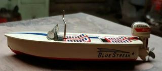 Haji Blue Streak Windup Tin Litho Boat With Motor Made In Japan