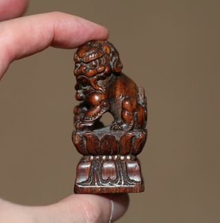 Antique Chinese Carved Boxwood Foo Dog Chop Seal Or Statue,  Qing Dynasty.  Fine.