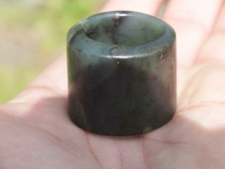 19th C Or Earlier Chinese Spinach Jade Archers Ring