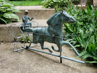 Antique Vintage Copper Weathervane Horse Sulky Patina