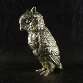 Antique & Hyper Realistic Solid Silver & Gold German Owl Figure Secret Box Case
