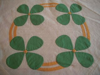 Hand Appliqued Four Leaf Clover Design Quilt Top - Outstanding Handwork