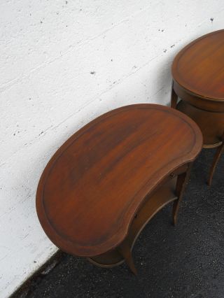 1940s Mahogany Kidney Shape Distressed Side End Tables Nightstands 9127 10
