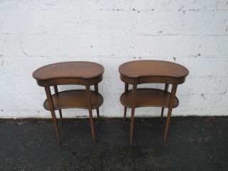 1940s Mahogany Kidney Shape Distressed Side End Tables Nightstands 9127