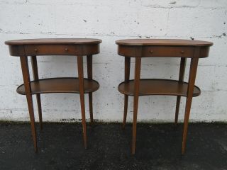 1940s Mahogany Kidney Shape Distressed Side End Tables Nightstands 9127 2