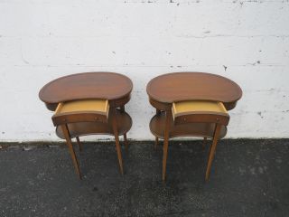 1940s Mahogany Kidney Shape Distressed Side End Tables Nightstands 9127 7