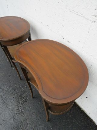 1940s Mahogany Kidney Shape Distressed Side End Tables Nightstands 9127 9