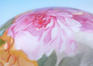 Antique HP Signed Pink Roses Raised Enamel Pouyat French Porcelain Limoges Vase 3