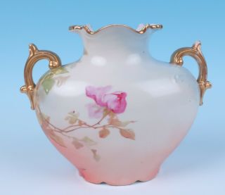Antique HP Signed Pink Roses Raised Enamel Pouyat French Porcelain Limoges Vase 7