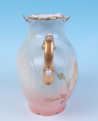 Antique HP Signed Pink Roses Raised Enamel Pouyat French Porcelain Limoges Vase 8