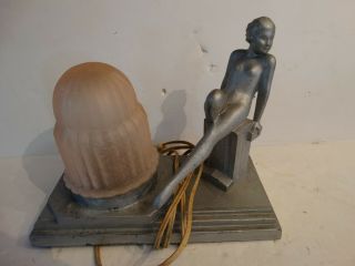 Antique Art Deco Frankart Lamp Nude Female Sitting On Pedestal W/glass Globe