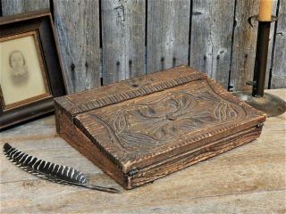 Aafa Rare Antique Folk Art Carved Wooden Writing Lap Desk Travel