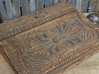 AAFA Rare Antique Folk Art Carved Wooden Writing Lap Desk Travel 2