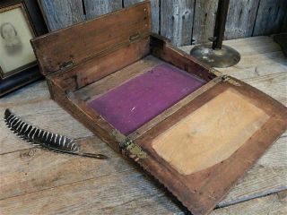 AAFA Rare Antique Folk Art Carved Wooden Writing Lap Desk Travel 6