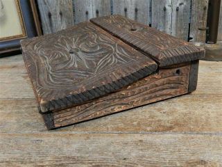 AAFA Rare Antique Folk Art Carved Wooden Writing Lap Desk Travel 7