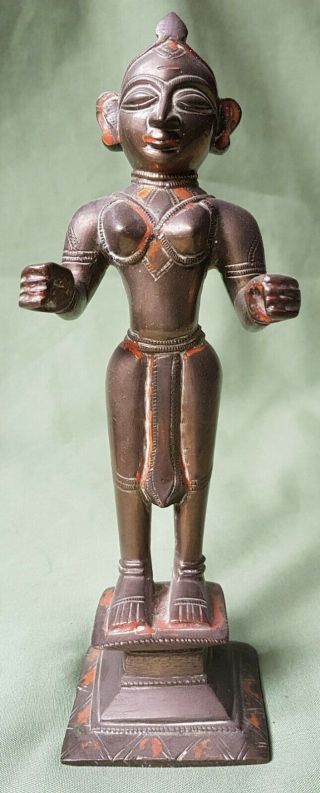 Large Bronze Indian Figure Statue,  19th Century.  Some Red Wax