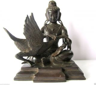 Antique Bronze Buddha Statue Gautam Siddhartha Sculpture With Swan Heavy Statue