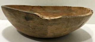 Rare Early Burl Wooden Bowl Hand Carved Signed Dated 1883