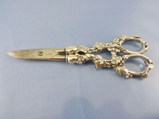 Grape Motif Solid Handle Grape Shears Scissors Sterling 72 By Whiting Mfg.  Co