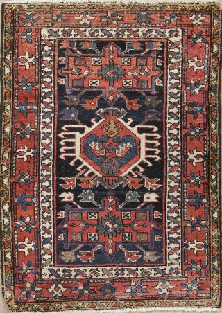 One - Of - A - Kind Antique Geometric Gharajeh Persian Oriental Handmade Wool Rug 3x4