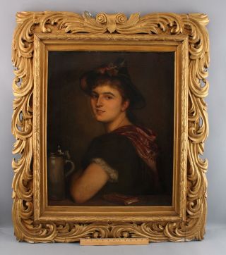 Antique Gustave Gaul Life - Sized Portrait,  Austrian Barmaid Woman W/ Stein Nr
