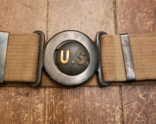 Antique Early Us Model 1910 Mills Garrison Belt With Rare Rimless Eagle Buttons