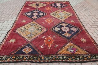 Vintage Kilim Rug Tribal Rug Wool Kelim Floor Rug 85 " X 127,  9 " Area Rugs Carpet